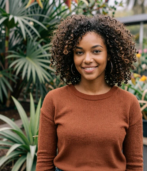 Maya, 27, in a botanical garden - example EvaDate dating profile photo