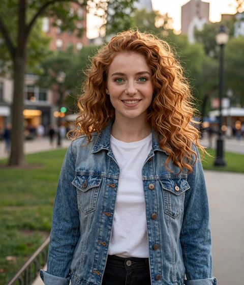 Mia, 26, in a city park featured on EvaDate platform